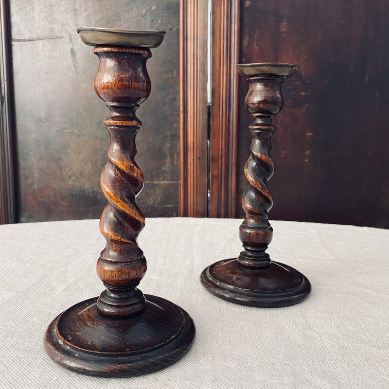 Pair of Oak Twirl Candlesticks 1940s