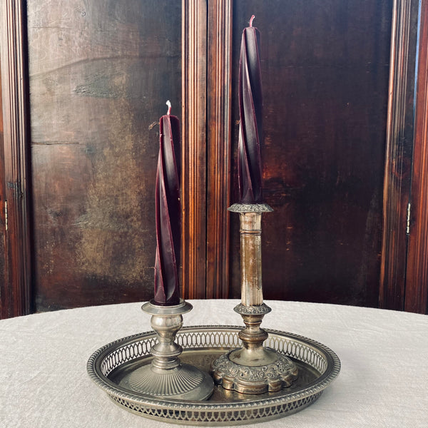 Pair of Antique Squat Sheffield Plated Candlesticks