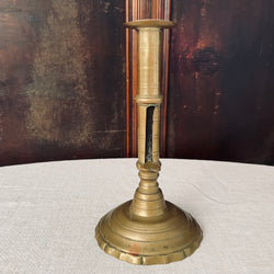 Antique French Brass Ejector Candlestick with Scalloped base