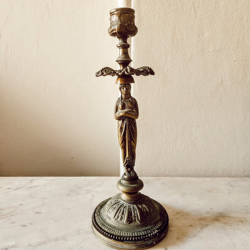 Vintage Single Brass Figural Candlestick
