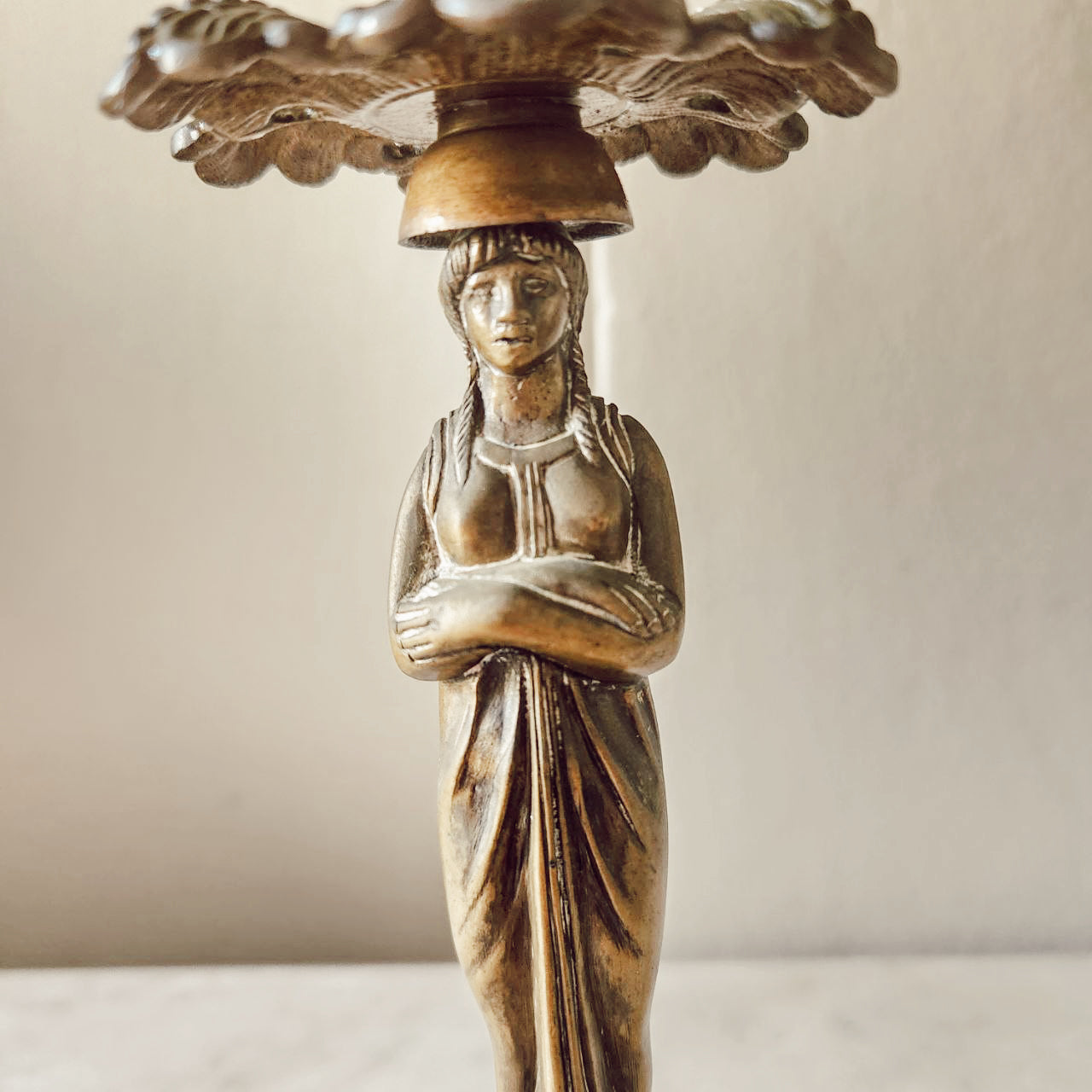 Vintage Single Brass Figural Candlestick
