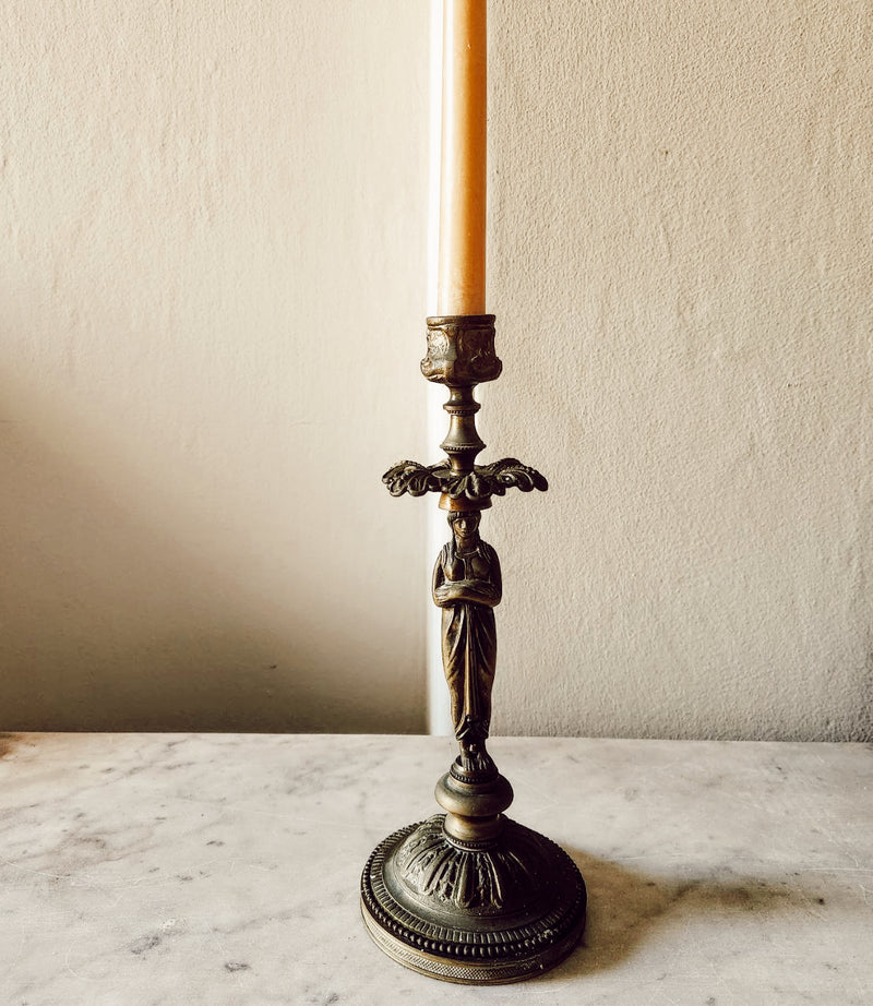 Vintage Single Brass Figural Candlestick