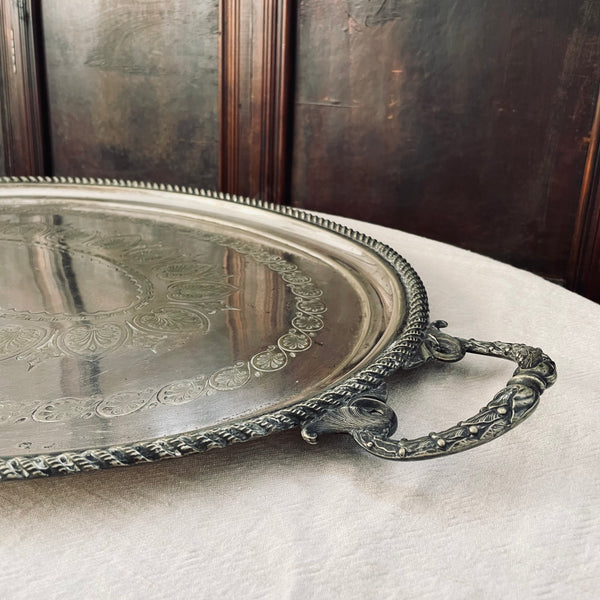 Antique Edwardian Silverplate Tray with Rope Border