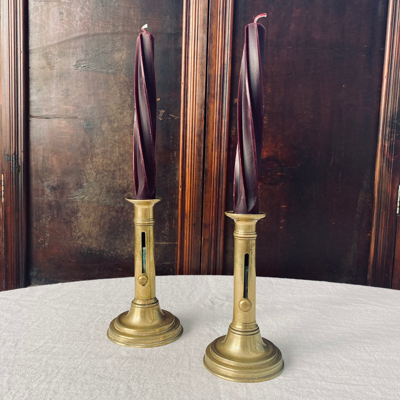 Pair of French Brass Ejector Candlesticks (18cm)