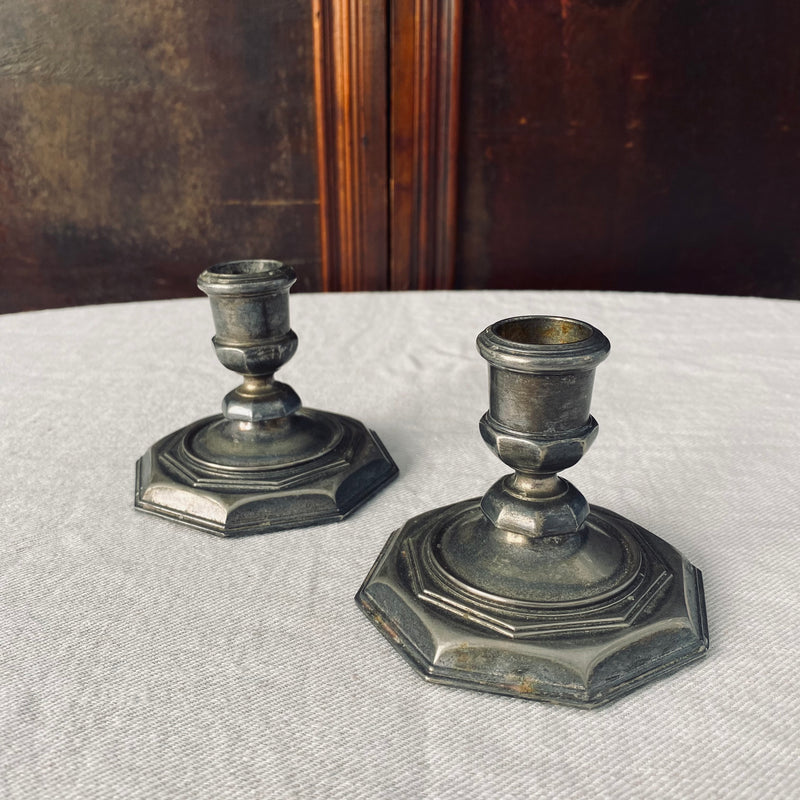 Pair of Silver Plated Squat Octagonal Candlesticks